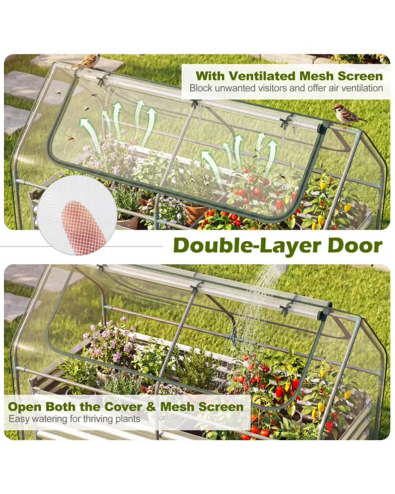 68 x 33 x 21 Inch Galvanized Raised Garden Bed with Cover-Silver - Silver - Raised Garden Beds