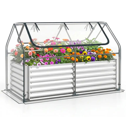 68 x 33 x 21 Inch Galvanized Raised Garden Bed with Cover-Silver - Silver - Raised Garden Beds