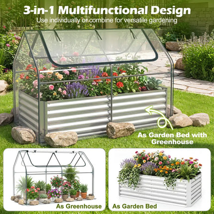 68 x 33 x 21 Inch Galvanized Raised Garden Bed with Cover-Silver - Silver - Raised Garden Beds