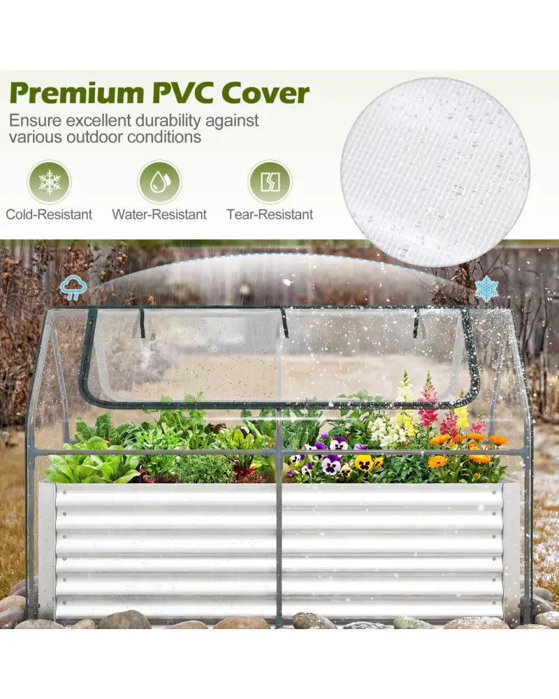 68 x 33 x 21 Inch Galvanized Raised Garden Bed with Cover-Silver - Silver - Raised Garden Beds