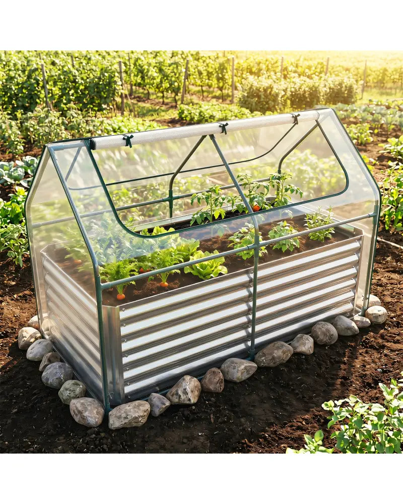 68 x 33 x 21 Inch Galvanized Raised Garden Bed with Cover-Silver - Silver - Raised Garden Beds