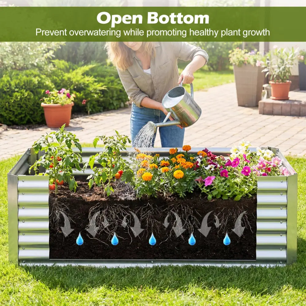 68 x 33 x 21 Inch Galvanized Raised Garden Bed with Cover-Silver - Silver - Raised Garden Beds