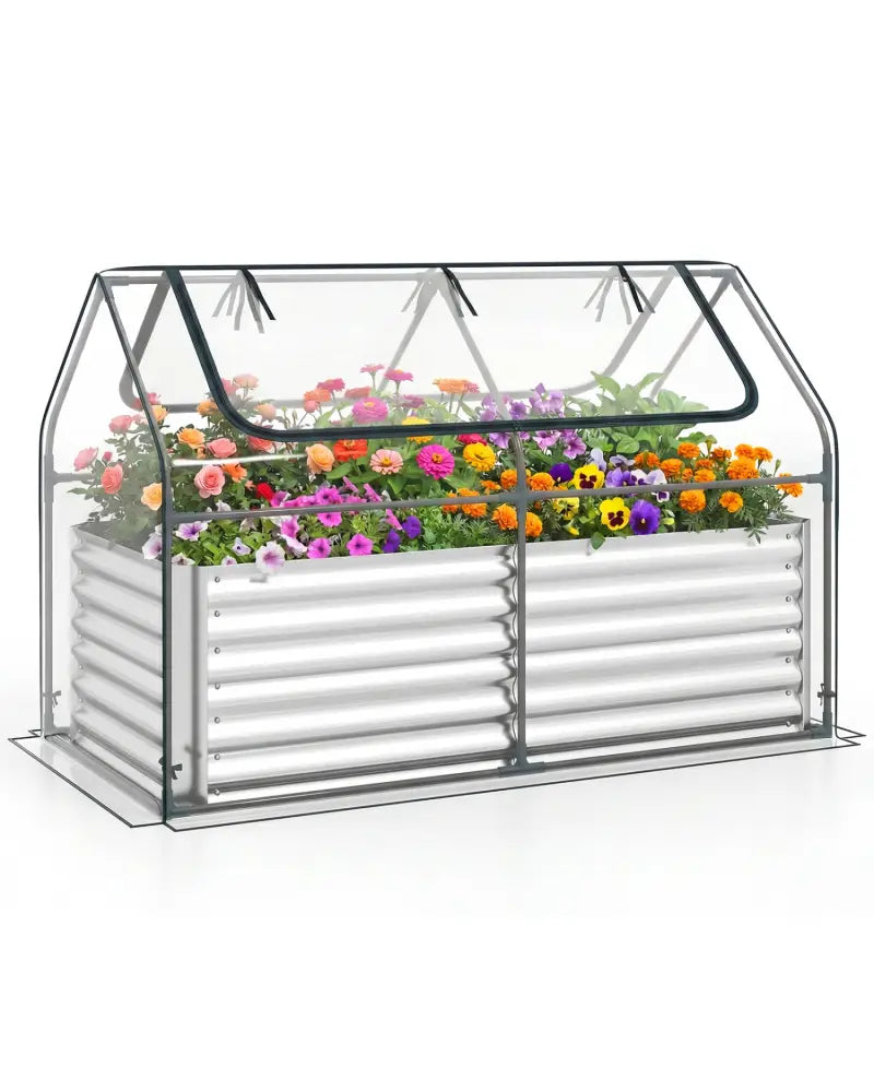 68 x 33 x 21 Inch Galvanized Raised Garden Bed with Cover-Silver - Silver - Raised Garden Beds