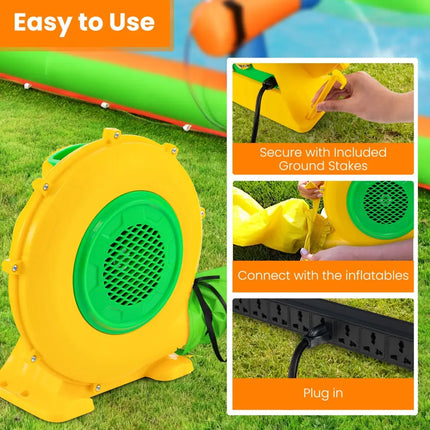 680W Air Blower Air Pump Fan with Convenient Handle and Ground Stakes-680W - Yellow - Air Blowers