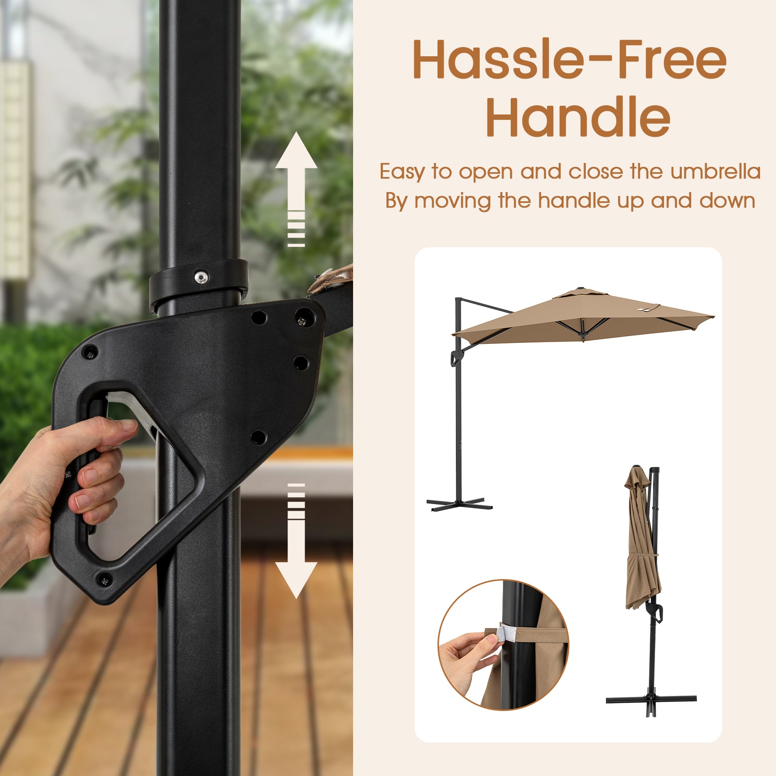 9 FT Cantilever Patio Umbrella with Vented Top and Sun-Protective Canopy-Brown