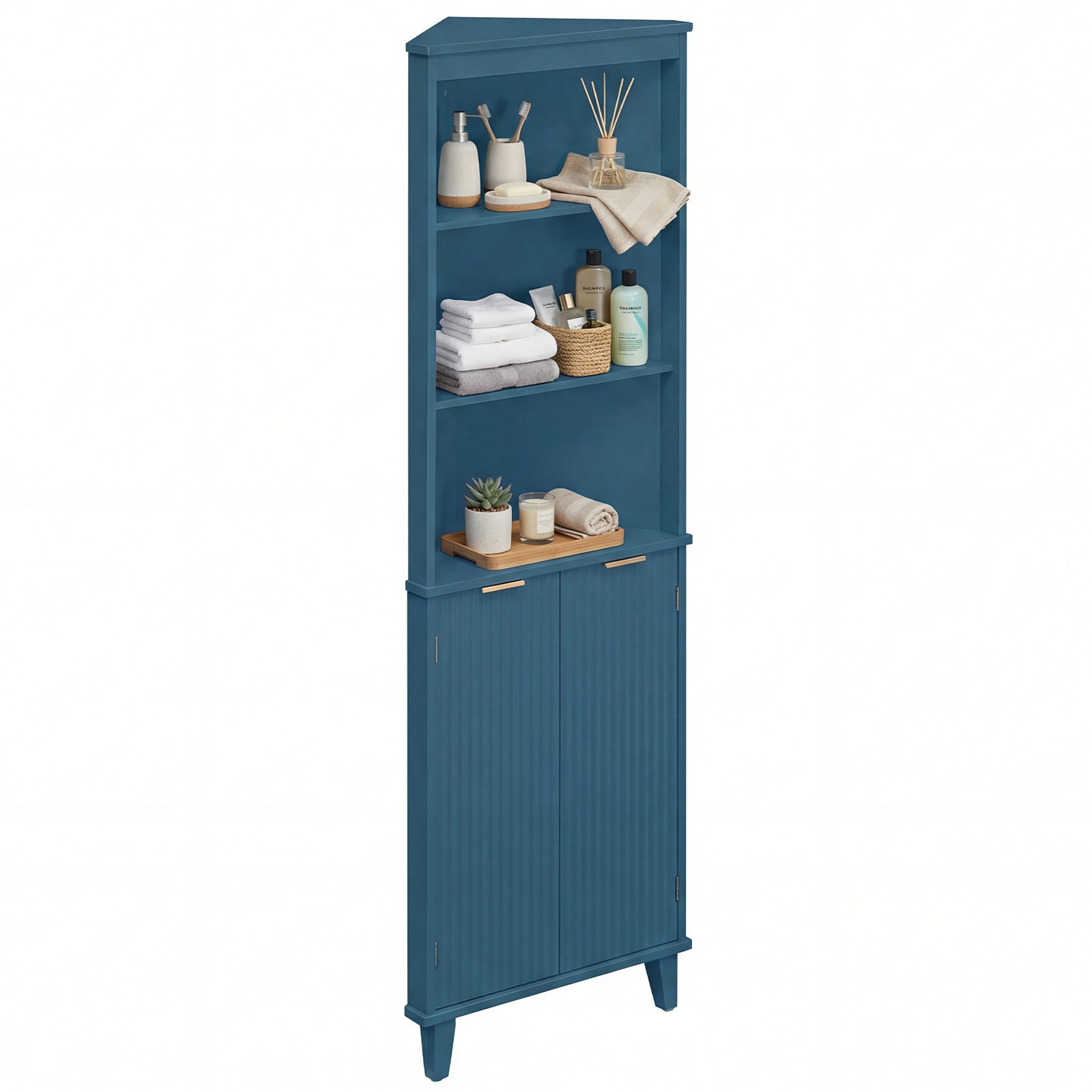 68 Inch Tall Bathroom Floor Storage Cabinet with Fluted Doors-Blue