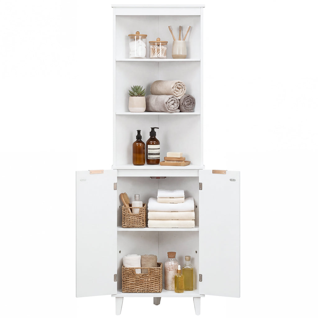 68 Inch Tall Bathroom Floor Storage Cabinet with Fluted Doors-White