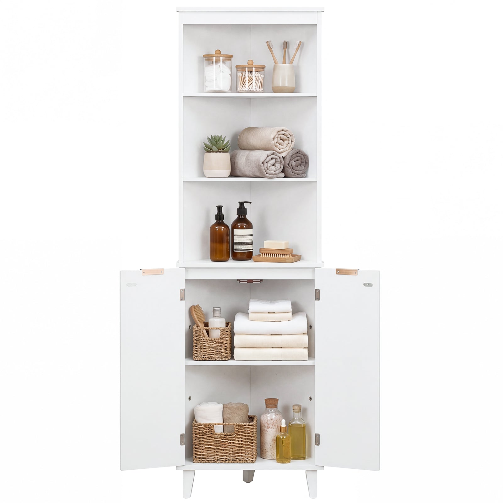 68 Inch Tall Bathroom Floor Storage Cabinet with Fluted Doors-White