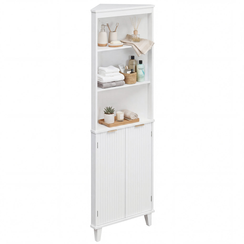 68 Inch Tall Bathroom Floor Storage Cabinet with Fluted Doors-White