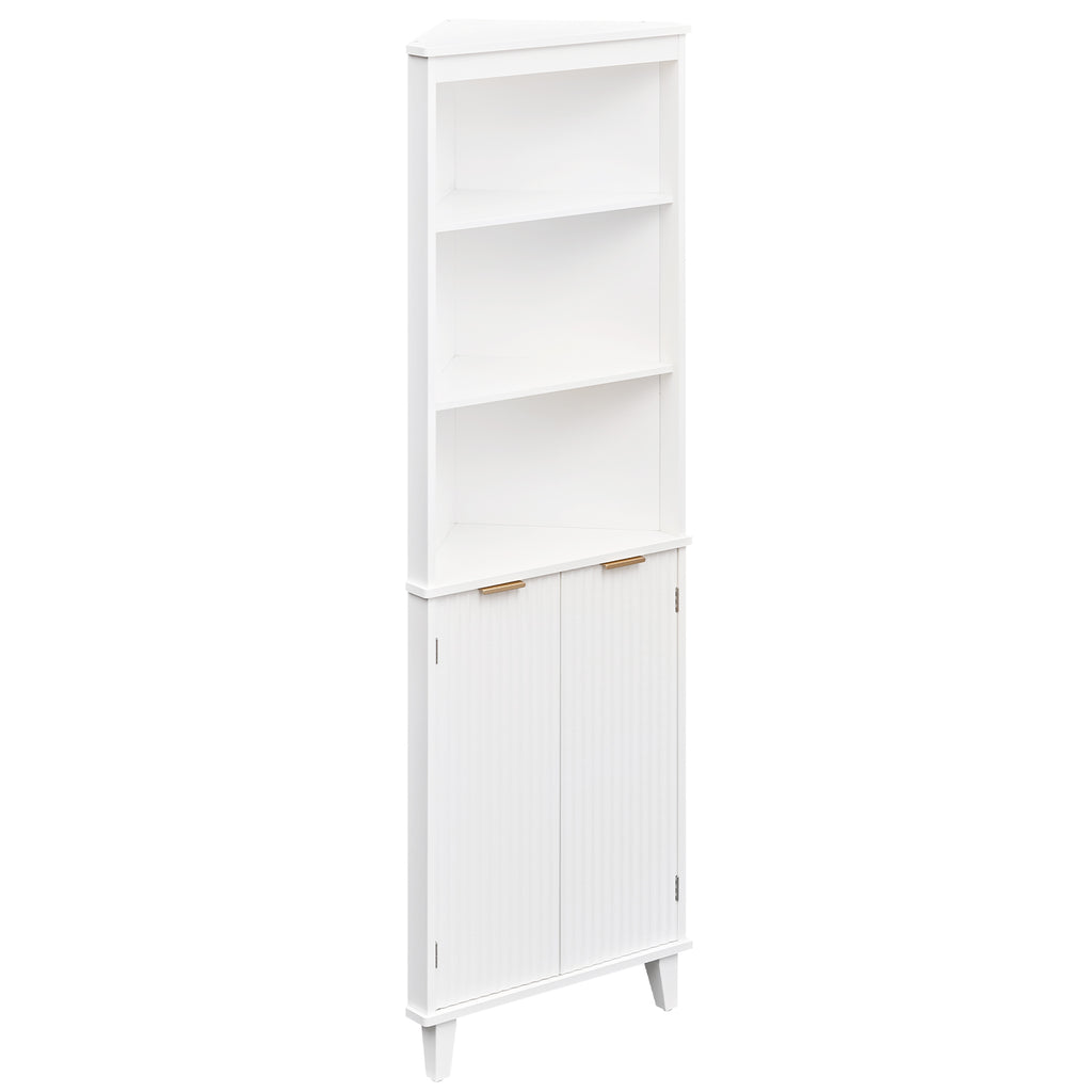 68 Inch Tall Bathroom Floor Storage Cabinet with Fluted Doors-White