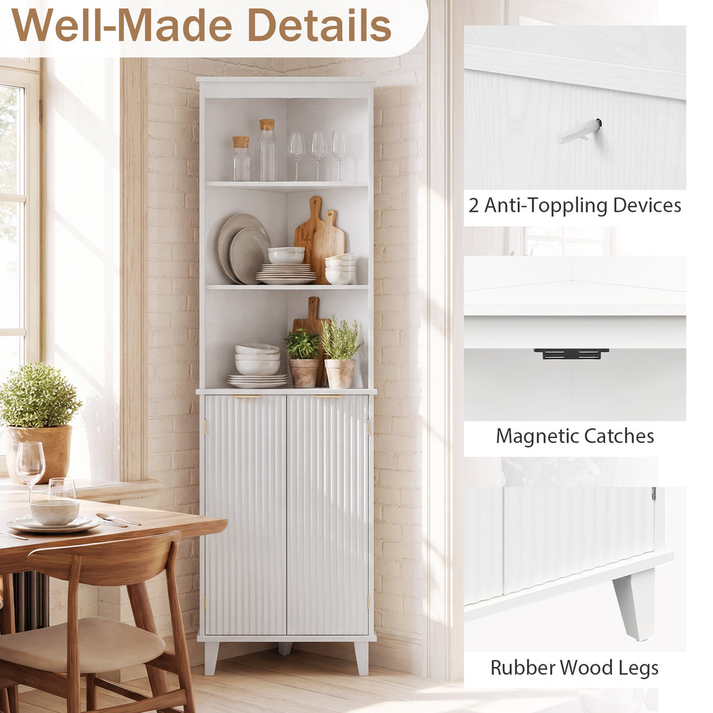 68 Inch Tall Bathroom Floor Storage Cabinet with Fluted Doors-White