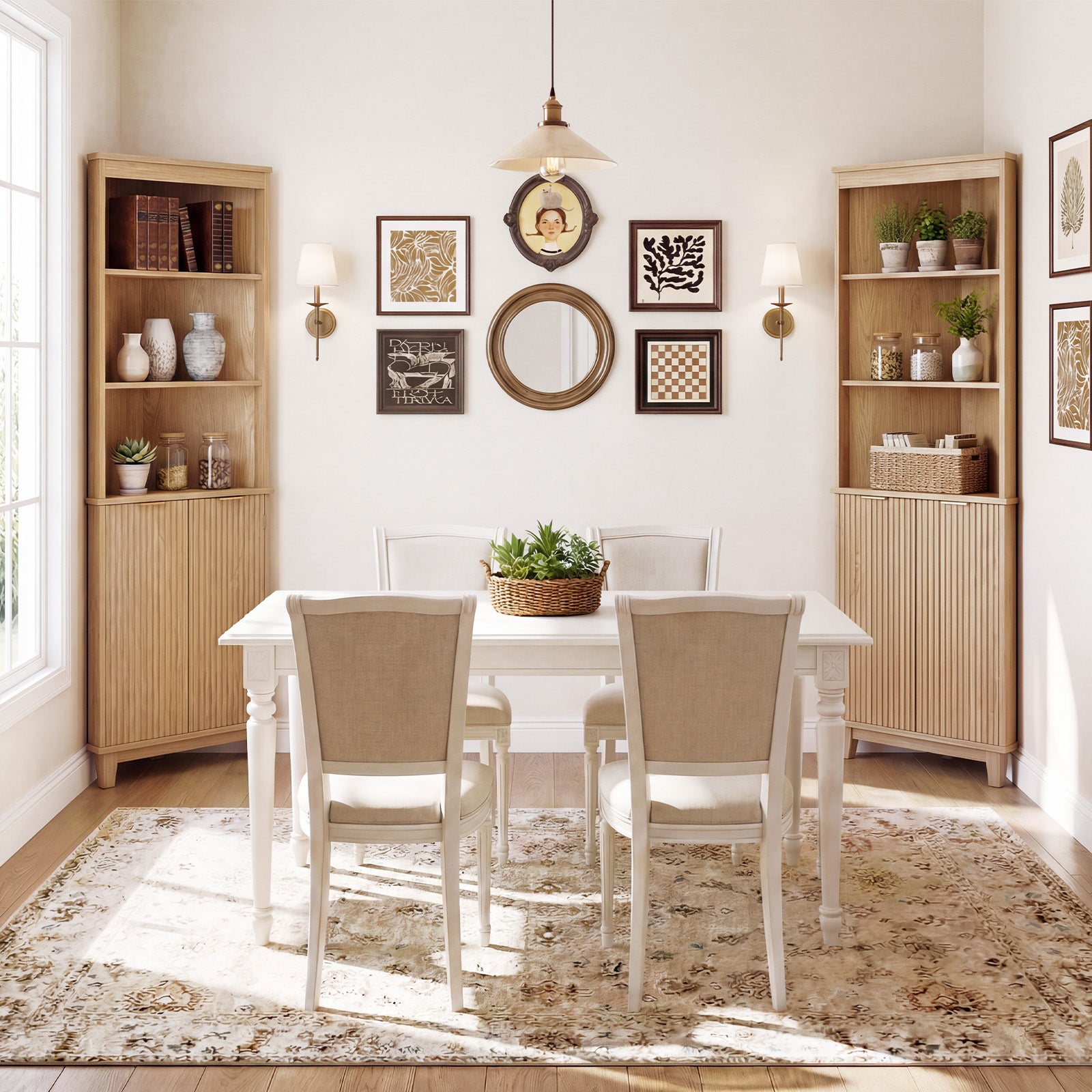 68 Inch Tall Corner Cabinet with Fluted Doors for Bathroom-Oak
