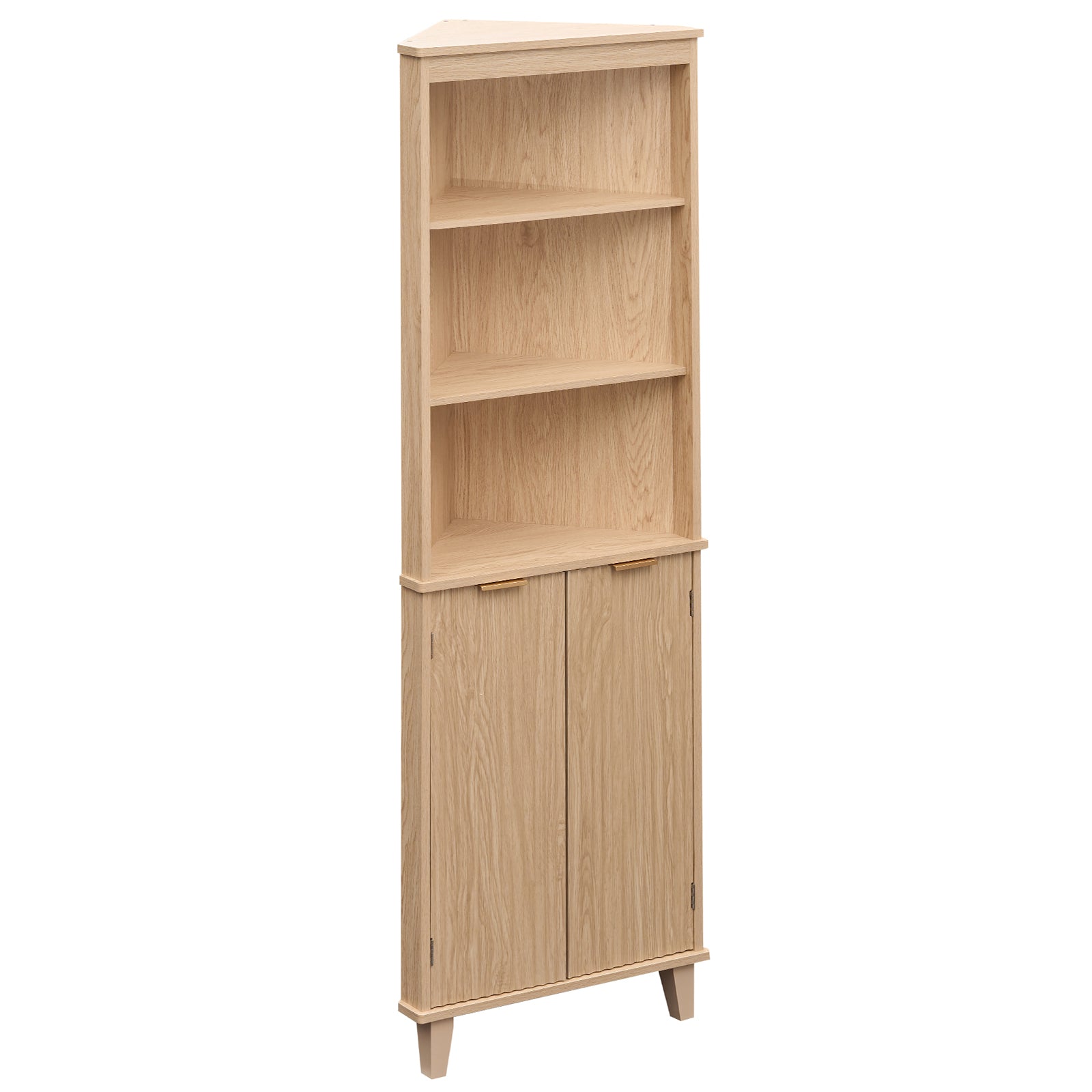 68 Inch Tall Corner Cabinet with Fluted Doors for Bathroom-Oak