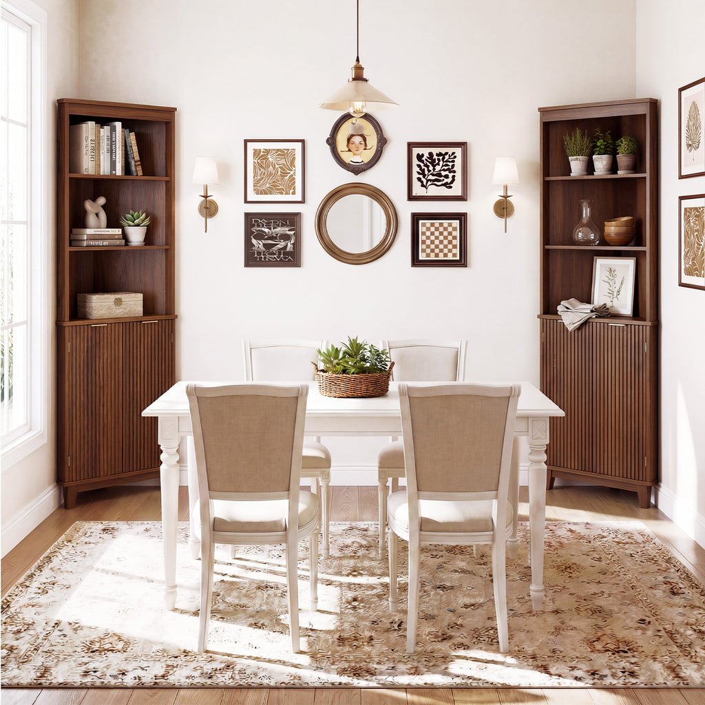 68 Inch Tall Corner Cabinet with Fluted Doors for Bathroom-Walnut