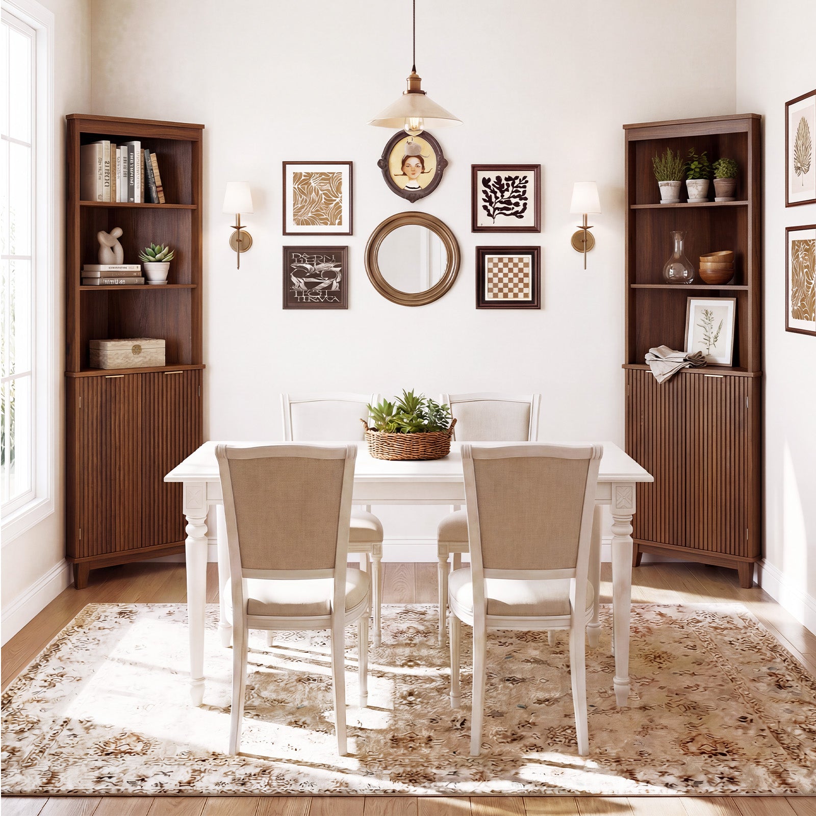 68 Inch Tall Corner Cabinet with Fluted Doors for Bathroom-Walnut