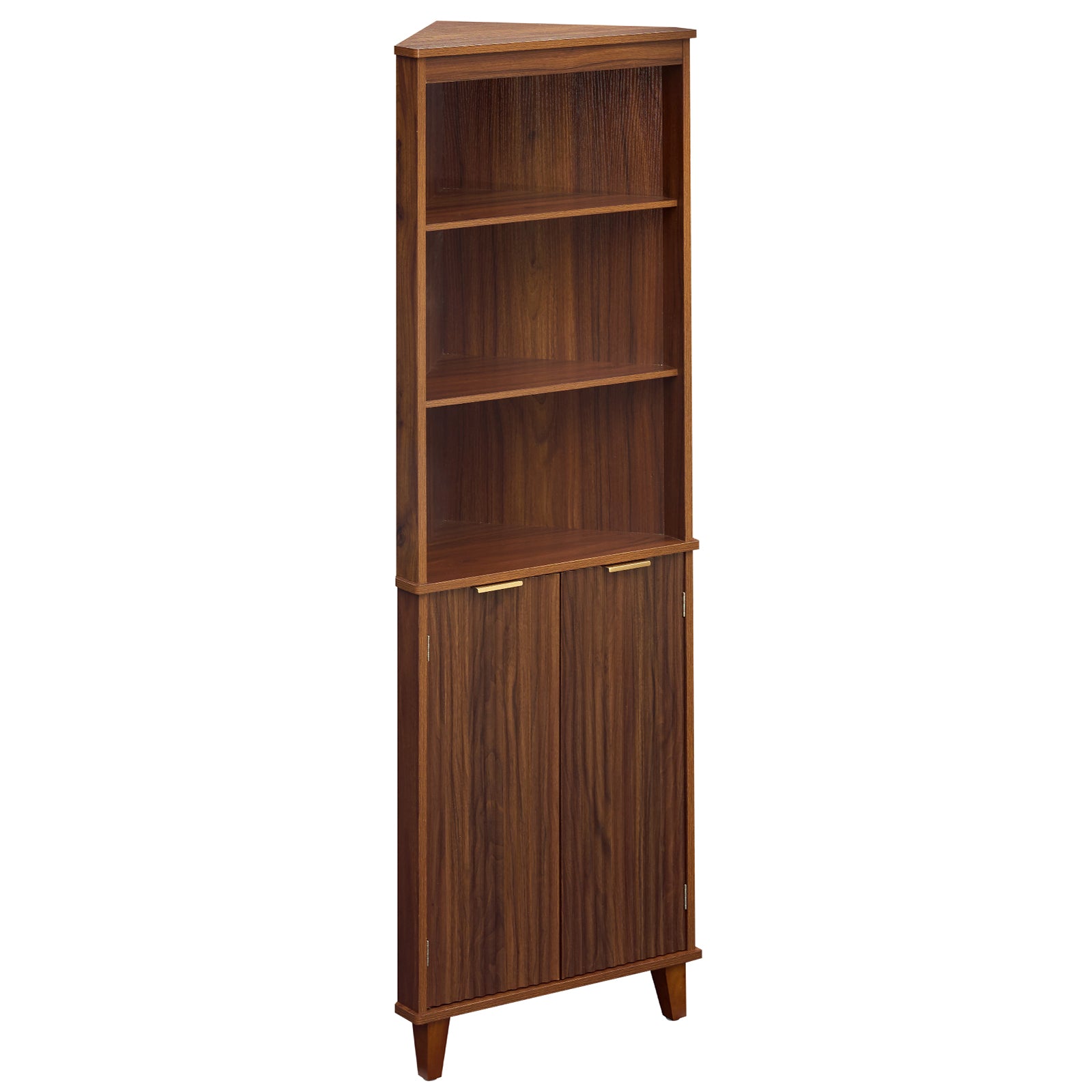 68 Inch Tall Corner Cabinet with Fluted Doors for Bathroom-Walnut
