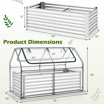 68 x 33 x 21 Inch Galvanized Raised Garden Bed with Cover-Silver