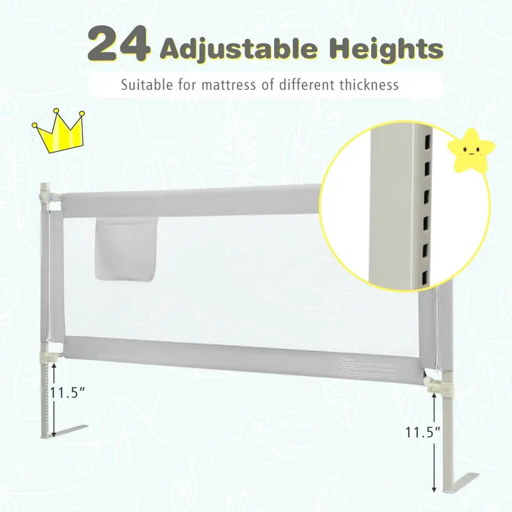 69.5 Inches Toddler Bedrail with Anti-Collision Cotton and Side Pocket-Gray - Gray - Bed Rails