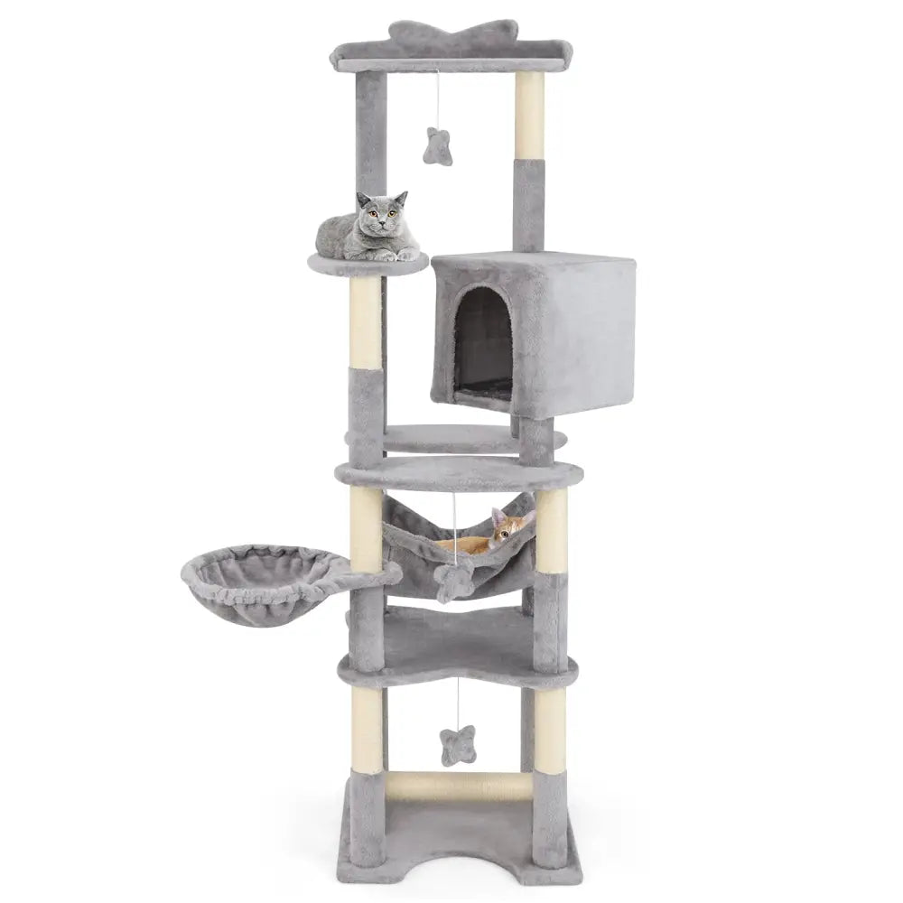 69 Inch Multi-level Cat Tree with Top Perch and Cozy Condo - Gray - Cat Trees Condos & Scratchers