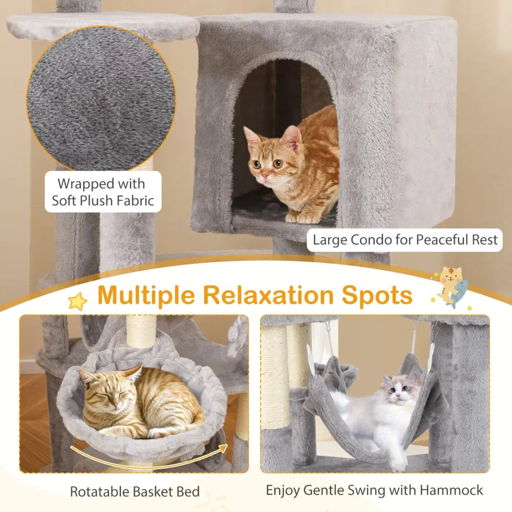69 Inch Multi-level Cat Tree with Top Perch and Cozy Condo - Gray - Cat Trees Condos & Scratchers