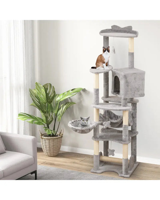 69 Inch Multi-level Cat Tree with Top Perch and Cozy Condo - Gray - Cat Trees Condos & Scratchers