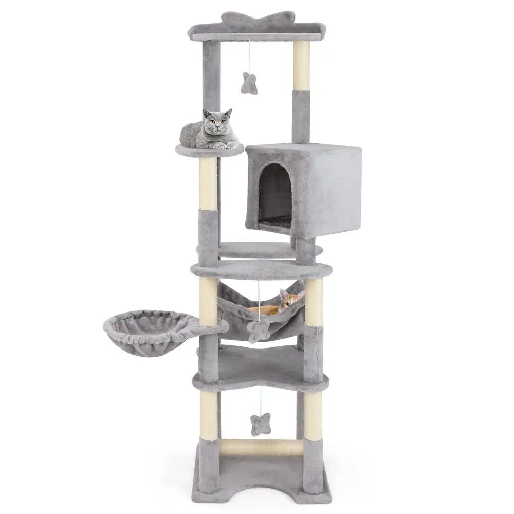 69 Inch Multi-level Cat Tree with Top Perch and Cozy Condo - Gray - Cat Trees Condos & Scratchers