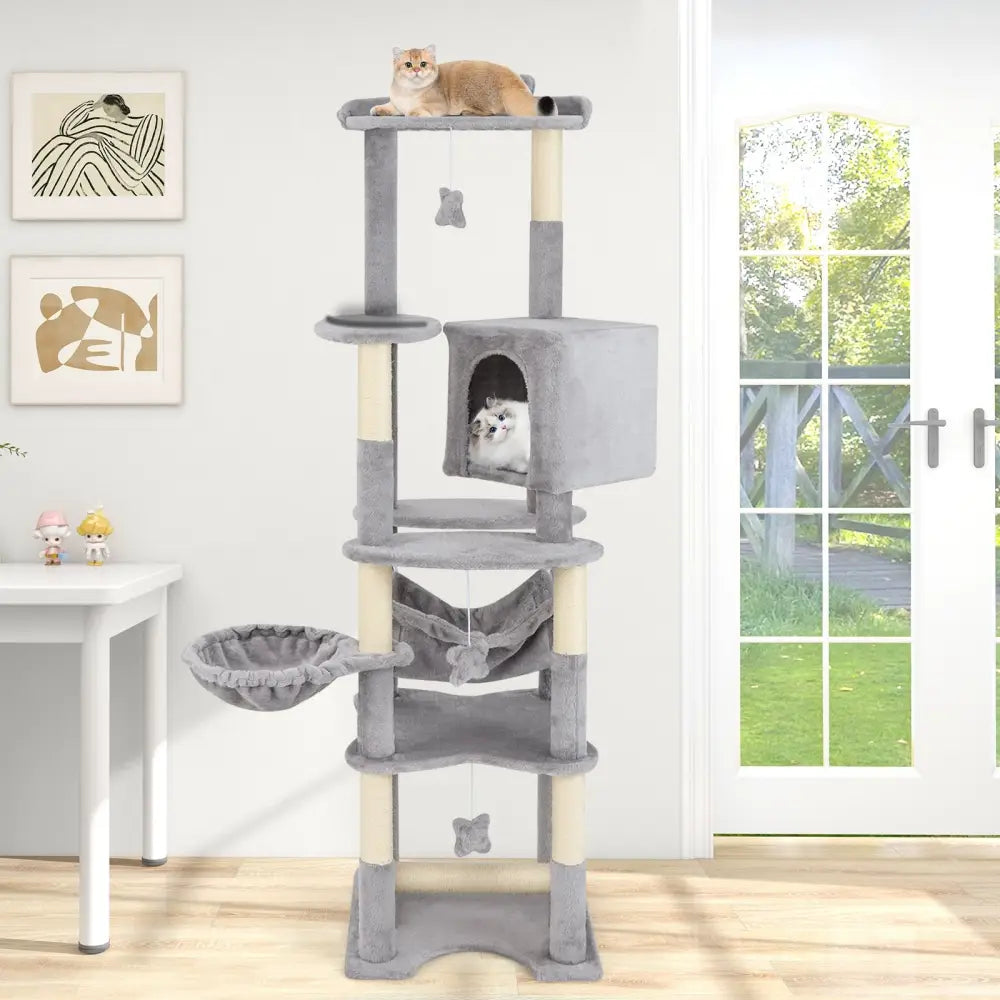 69 Inch Multi-level Cat Tree with Top Perch and Cozy Condo - Gray - Cat Trees Condos & Scratchers
