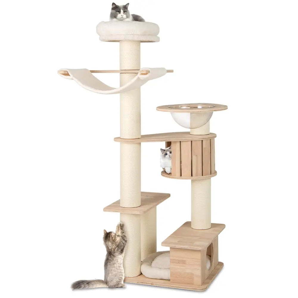 69 Inches Tall Cat Tree with Cozy Top Perch and Washable Plush Cushions - Natural - Cat Trees Condos & Scratchers