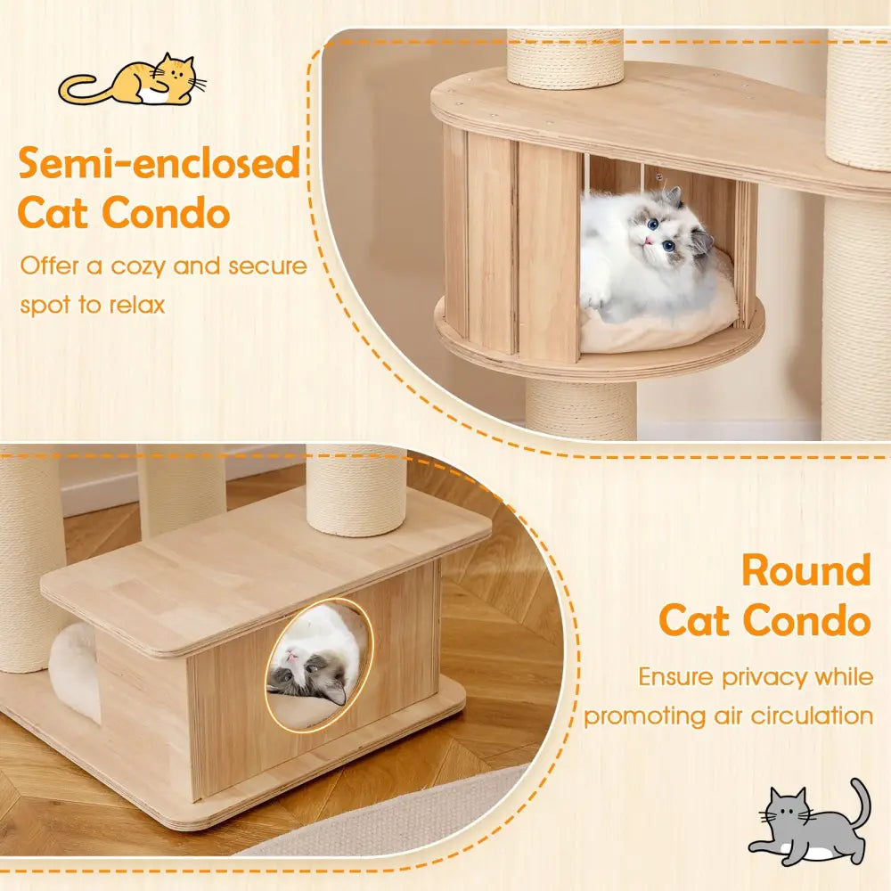 69 Inches Tall Cat Tree with Cozy Top Perch and Washable Plush Cushions - Natural - Cat Trees Condos & Scratchers