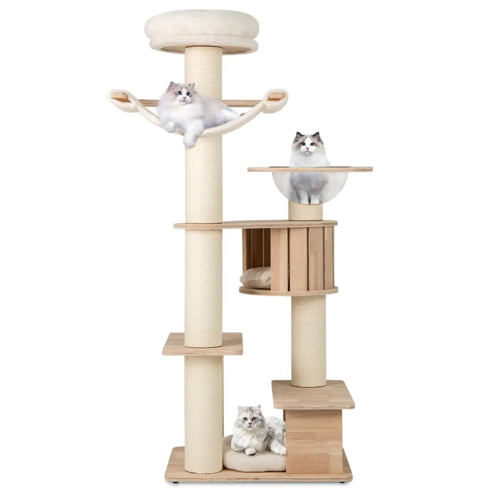 69 Inches Tall Cat Tree with Cozy Top Perch and Washable Plush Cushions - Natural - Cat Trees Condos & Scratchers