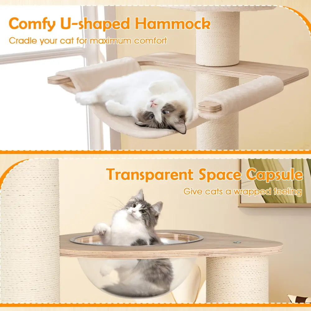 69 Inches Tall Cat Tree with Cozy Top Perch and Washable Plush Cushions - Natural - Cat Trees Condos & Scratchers