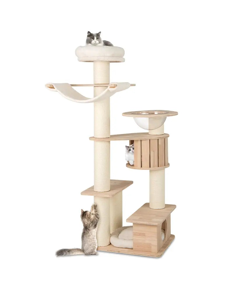 69 Inches Tall Cat Tree with Cozy Top Perch and Washable Plush Cushions - Natural - Cat Trees Condos & Scratchers
