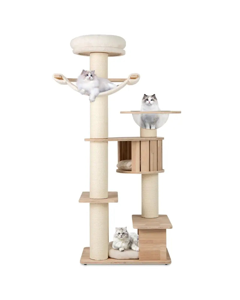 69 Inches Tall Cat Tree with Cozy Top Perch and Washable Plush Cushions - Natural - Cat Trees Condos & Scratchers