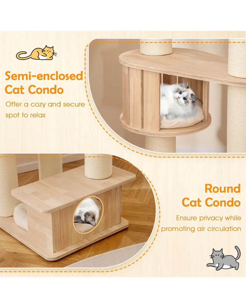 69 Inches Tall Cat Tree with Cozy Top Perch and Washable Plush Cushions - Natural - Cat Trees Condos & Scratchers