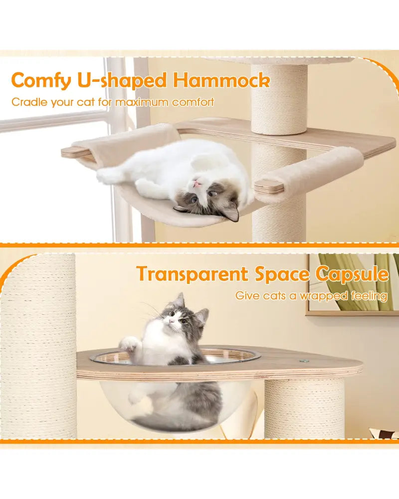 69 Inches Tall Cat Tree with Cozy Top Perch and Washable Plush Cushions - Natural - Cat Trees Condos & Scratchers