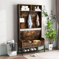69 Inches Tall Hall Tree 4-in-1 Coat Rack with Seat Cushion and Shoe Storage-Rustic Brown - Rustic Brown - Coat Racks &