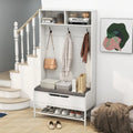 69 Inches Tall Hall Tree 4-in-1 Coat Rack with Seat Cushion and Shoe Storage-White - White - Coat Racks & Hall Trees