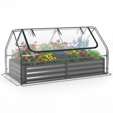 69 x 33 x 12 Inch Galvanized Raised Garden Bed with Cover-Black - Black - Raised Garden Beds