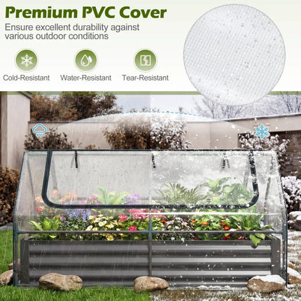 69 x 33 x 12 Inch Galvanized Raised Garden Bed with Cover-Black - Black - Raised Garden Beds