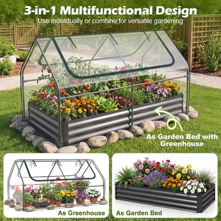 69 x 33 x 12 Inch Galvanized Raised Garden Bed with Cover-Black - Black - Raised Garden Beds