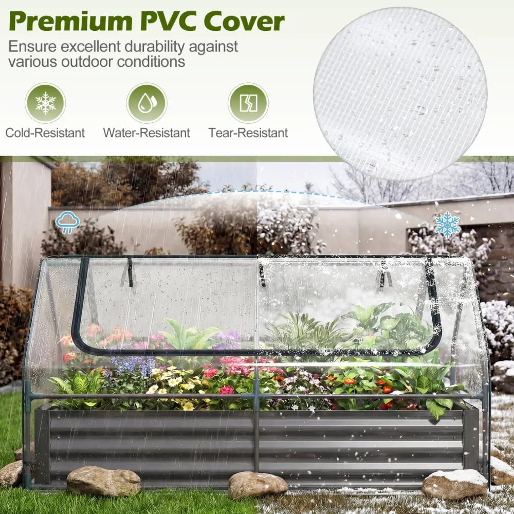 69 x 33 x 12 Inch Galvanized Raised Garden Bed with Cover-Black - Black - Raised Garden Beds