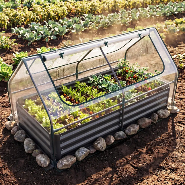 69 x 33 x 12 Inch Galvanized Raised Garden Bed with Cover-Black - Black - Raised Garden Beds
