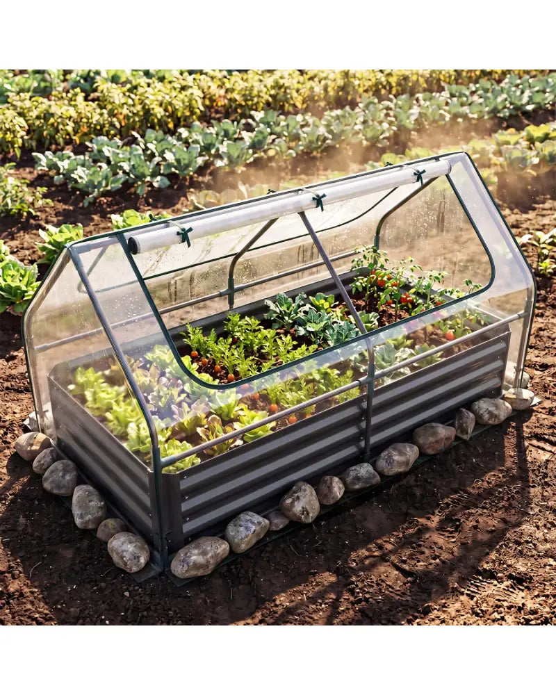 69 x 33 x 12 Inch Galvanized Raised Garden Bed with Cover-Black - Black - Raised Garden Beds