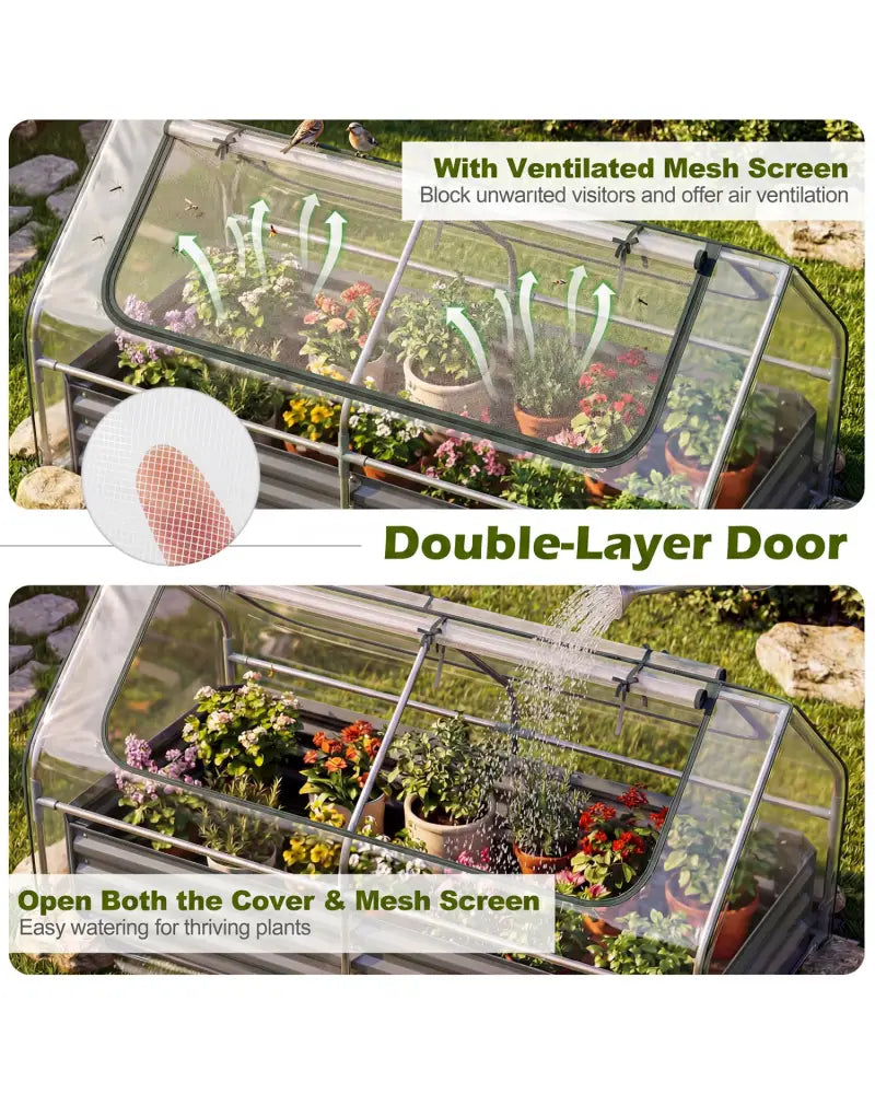 69 x 33 x 12 Inch Galvanized Raised Garden Bed with Cover-Black - Black - Raised Garden Beds
