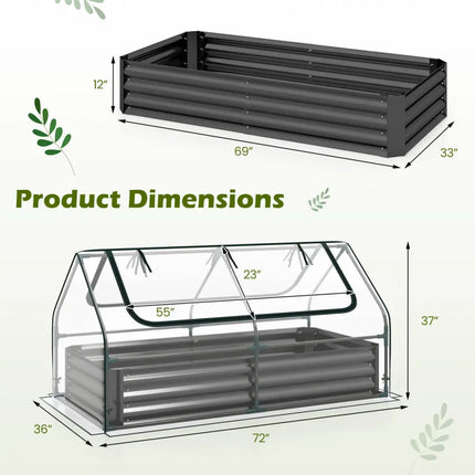 69 x 33 x 12 Inch Galvanized Raised Garden Bed with Cover-Black - Black - Raised Garden Beds