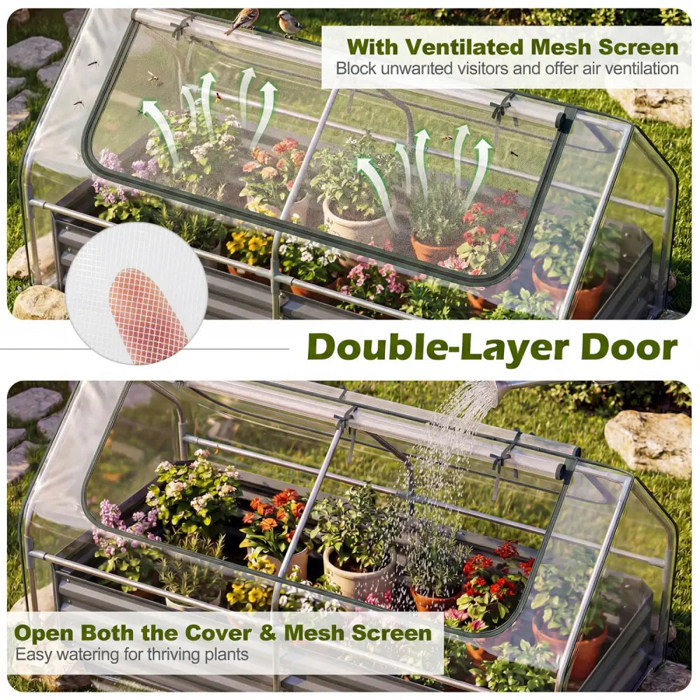 69 x 33 x 12 Inch Galvanized Raised Garden Bed with Cover-Black - Black - Raised Garden Beds