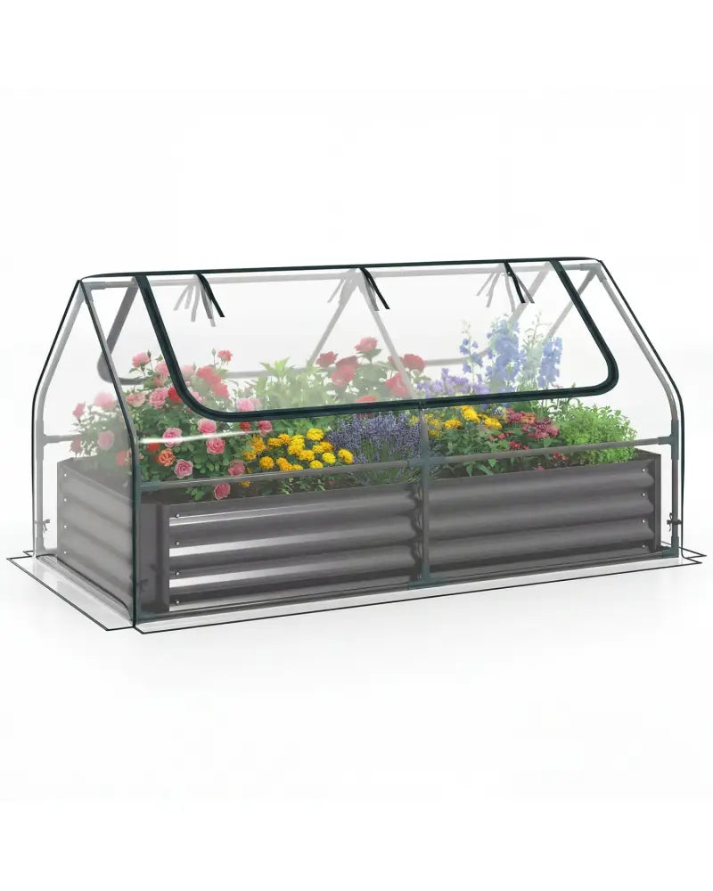69 x 33 x 12 Inch Galvanized Raised Garden Bed with Cover-Black - Black - Raised Garden Beds