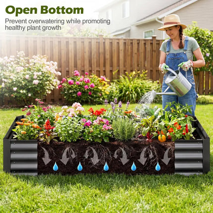 69 x 33 x 12 Inch Galvanized Raised Garden Bed with Cover-Black - Black - Raised Garden Beds