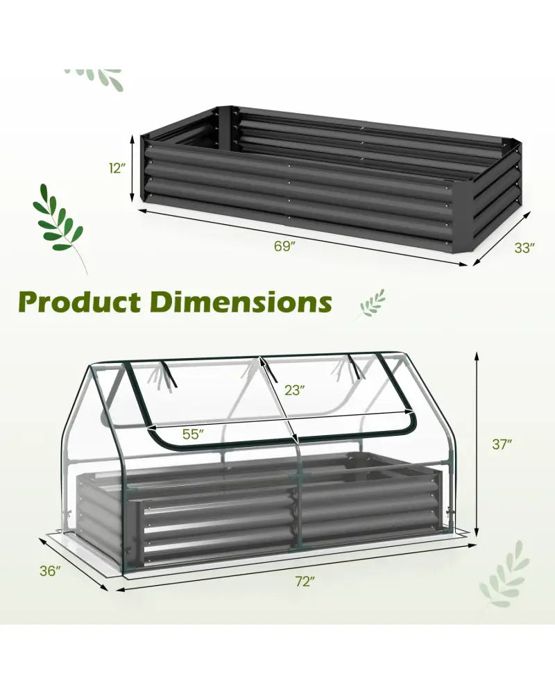 69 x 33 x 12 Inch Galvanized Raised Garden Bed with Cover-Black - Black - Raised Garden Beds