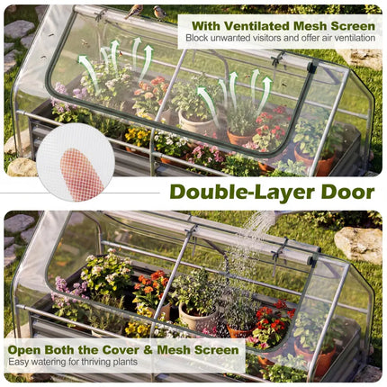 69 x 33 x 12 Inch Galvanized Raised Garden Bed with Cover-Black - Black - Raised Garden Beds